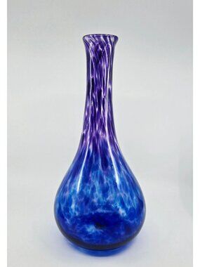 ERIC KVARNES large hand blown speckled art glass vase blue and purple